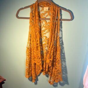Daytrip S/M Mustard Lace Sleeveless Cardigan